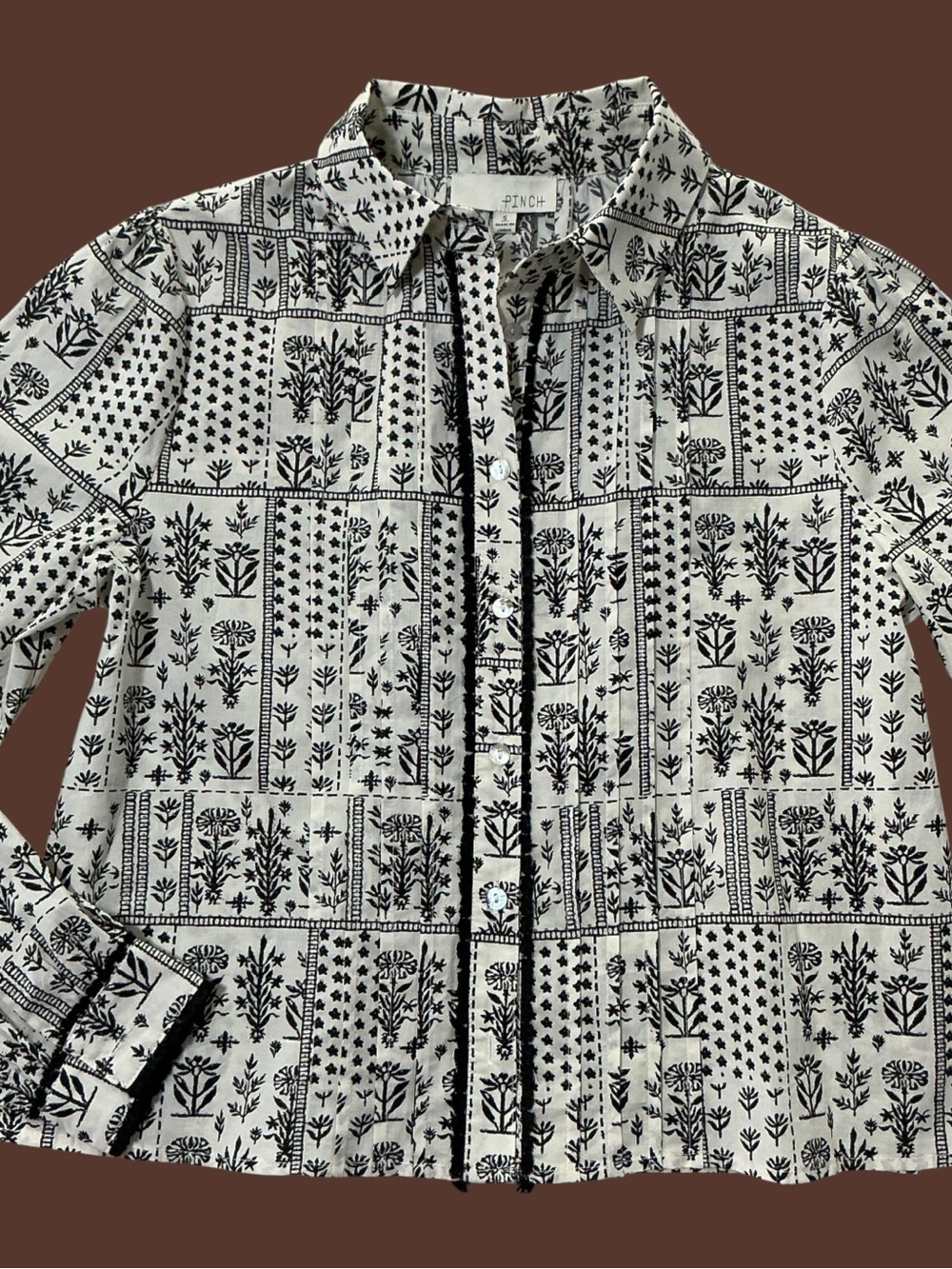 PINCH Tallulah Graphic Garden Print Cotton Button Down Top S NWT